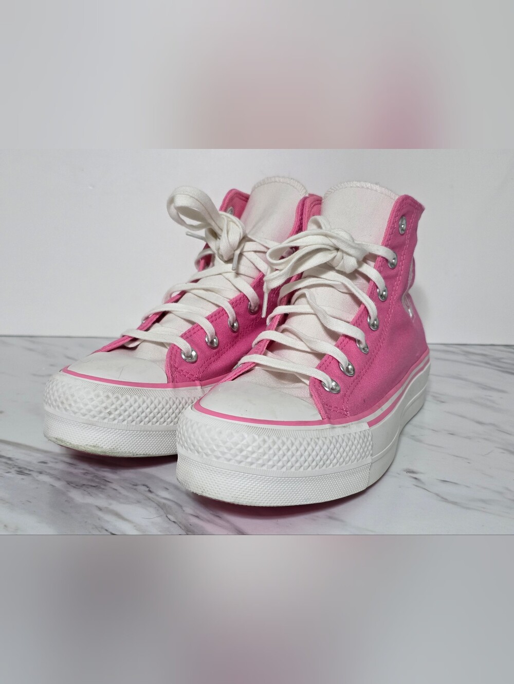 Converse Pink High-Top Kids Canvas Sneaker with White Sole - Picture 2 of 9